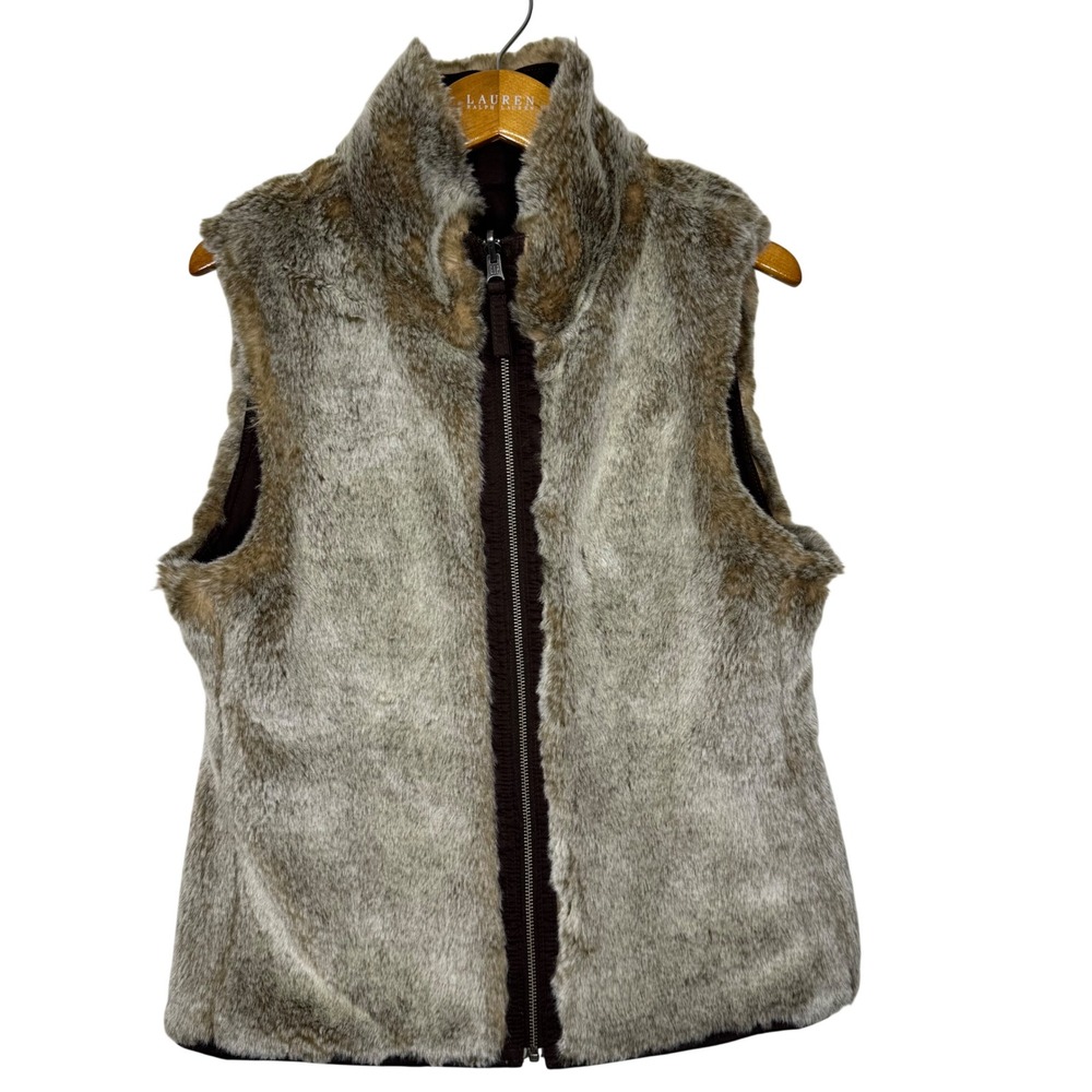 Vintage Gap Faux‎ Fur Reversible Vest Medium Brown